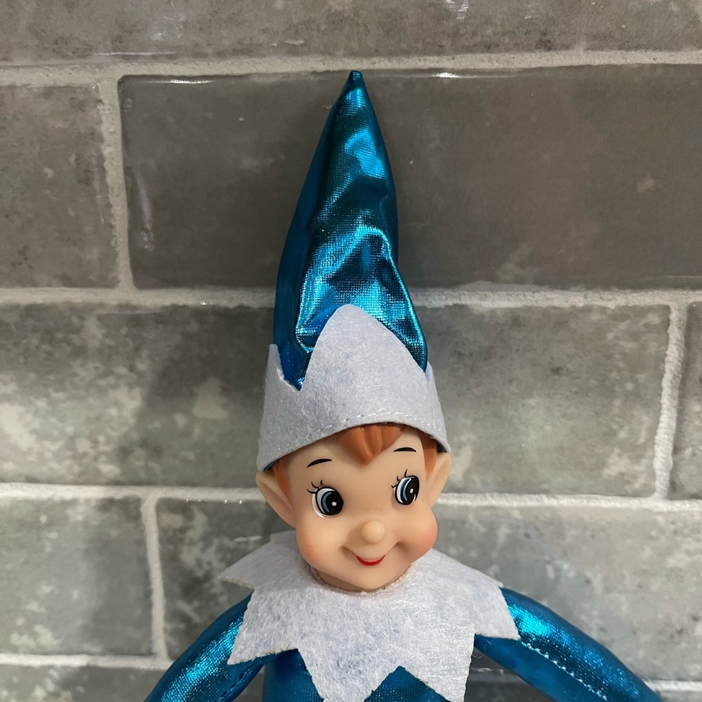 Shiny Blue Elf Doll, Metallic Holiday Elves, Poseable